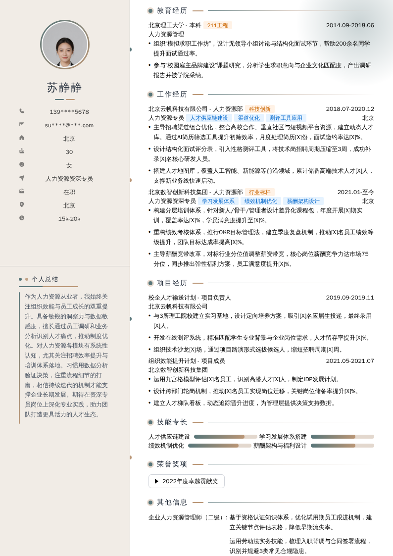 人力资源资深专员简历模板