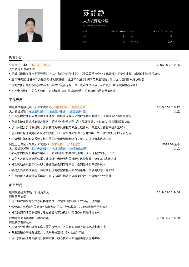人力资源副经理简历模板
