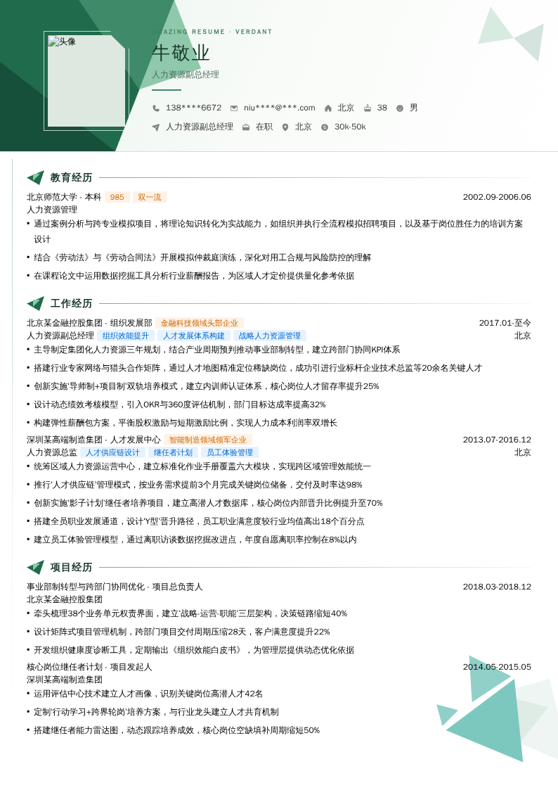 人力资源副总经理简历模板