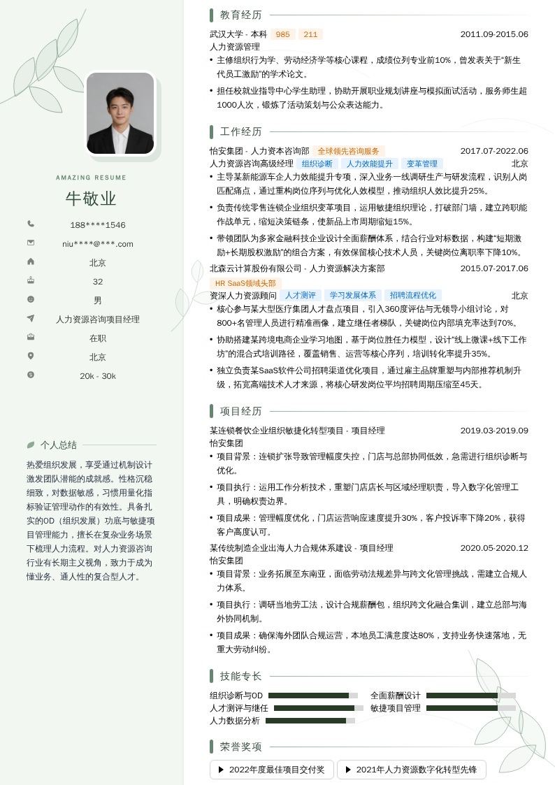 人力资源咨询项目经理简历模板