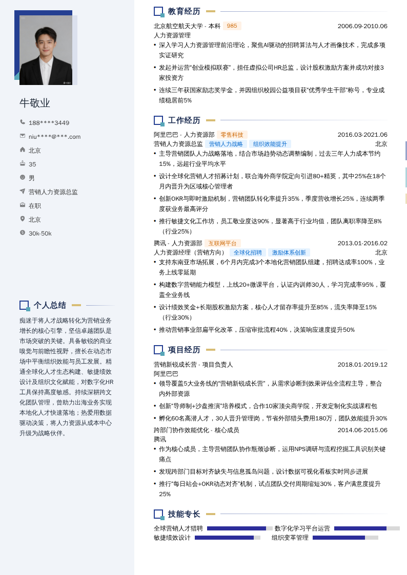 营销人力资源总监简历模板