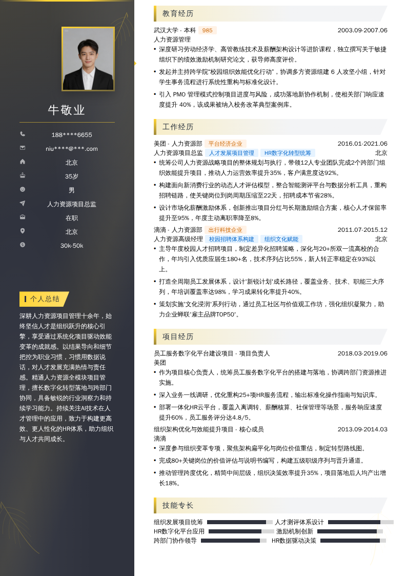 人力资源项目总监简历模板