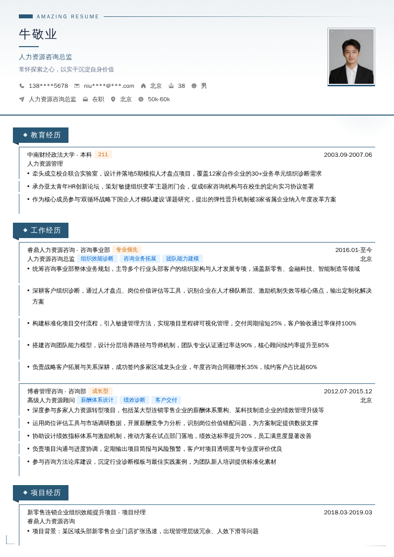 人力资源咨询总监简历模板