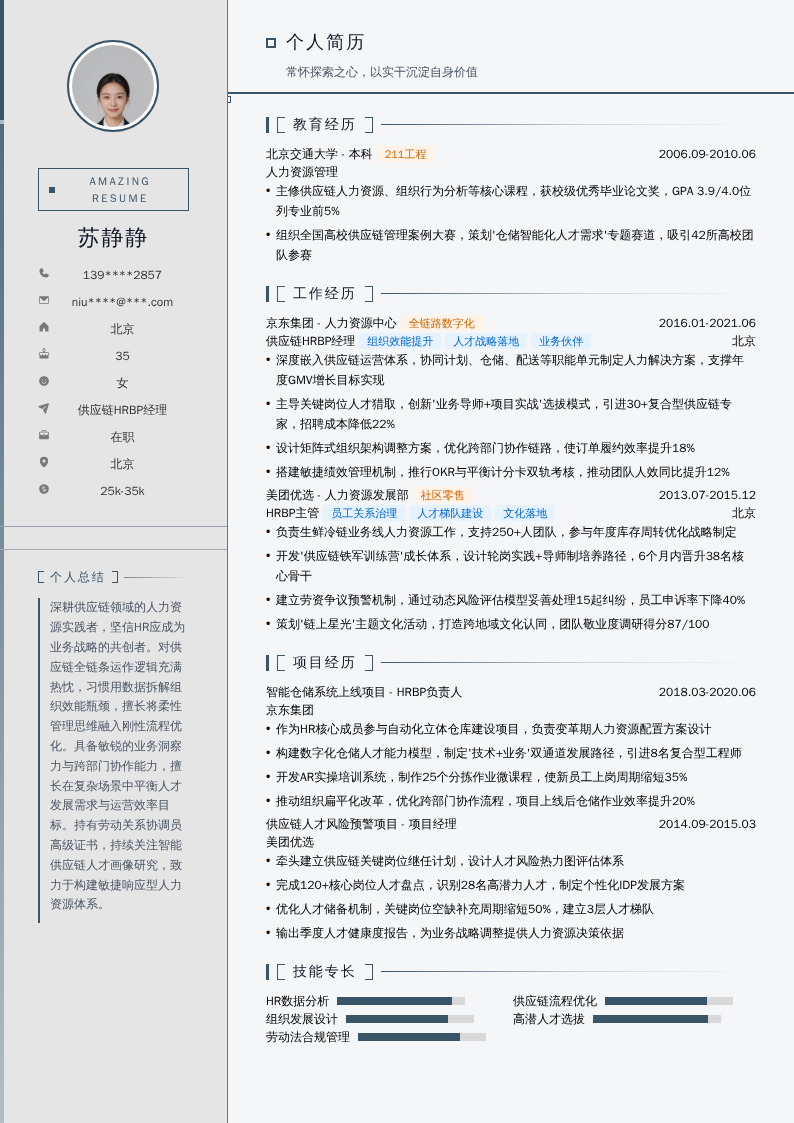 供应链HRBP经理简历模板