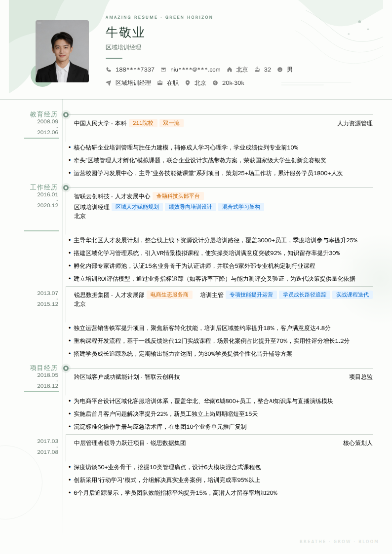 区域培训经理简历模板