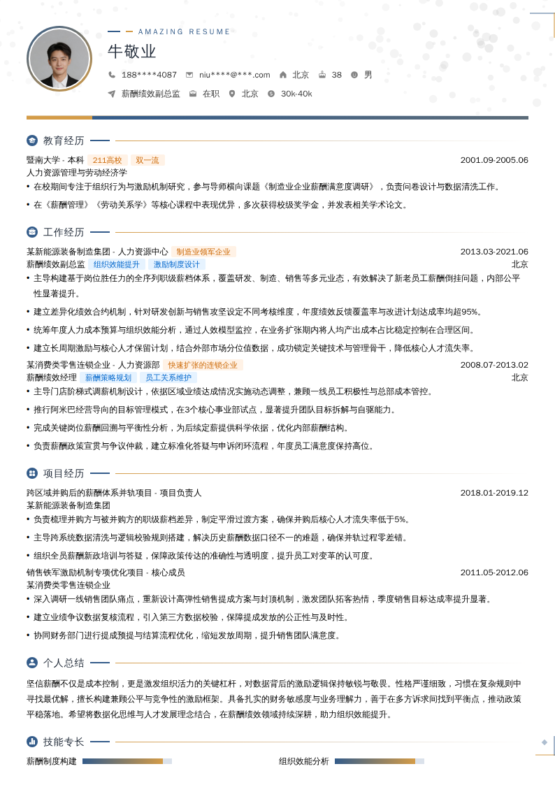 薪酬绩效副总监简历模板