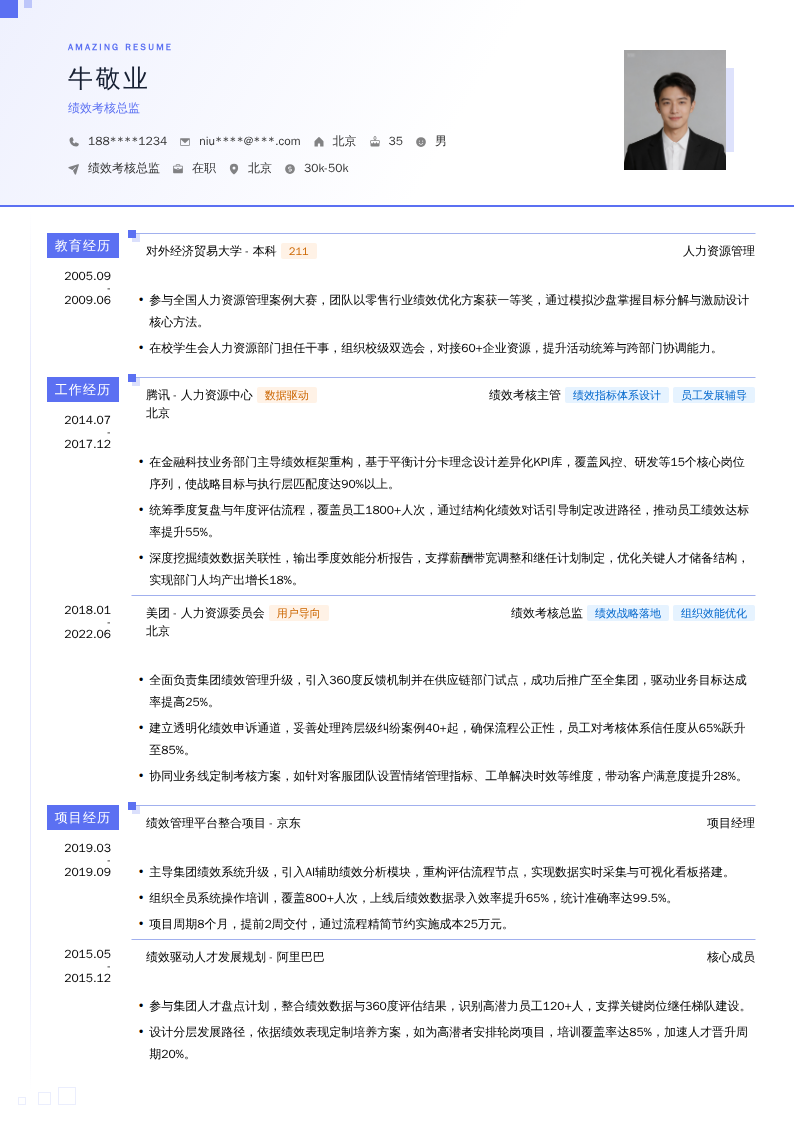 绩效考核总监简历模板