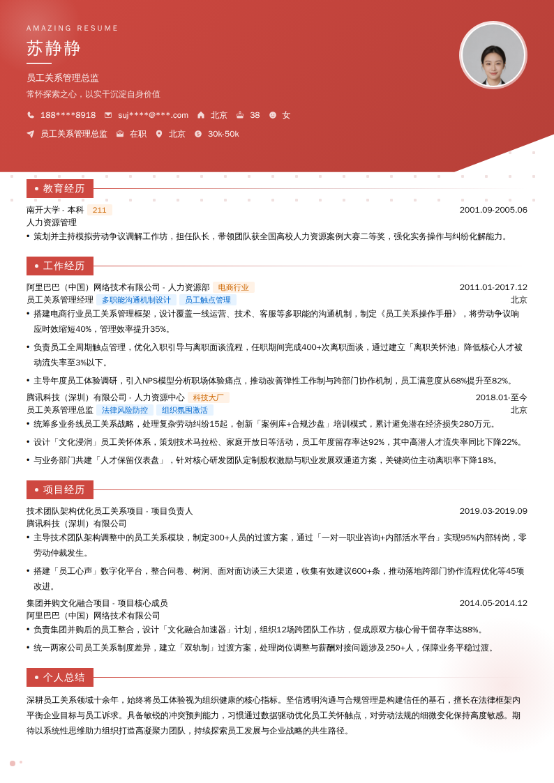 员工关系管理总监简历模板