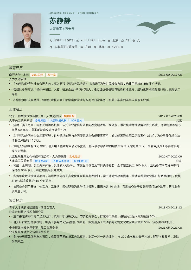 人事员工关系专员简历模板