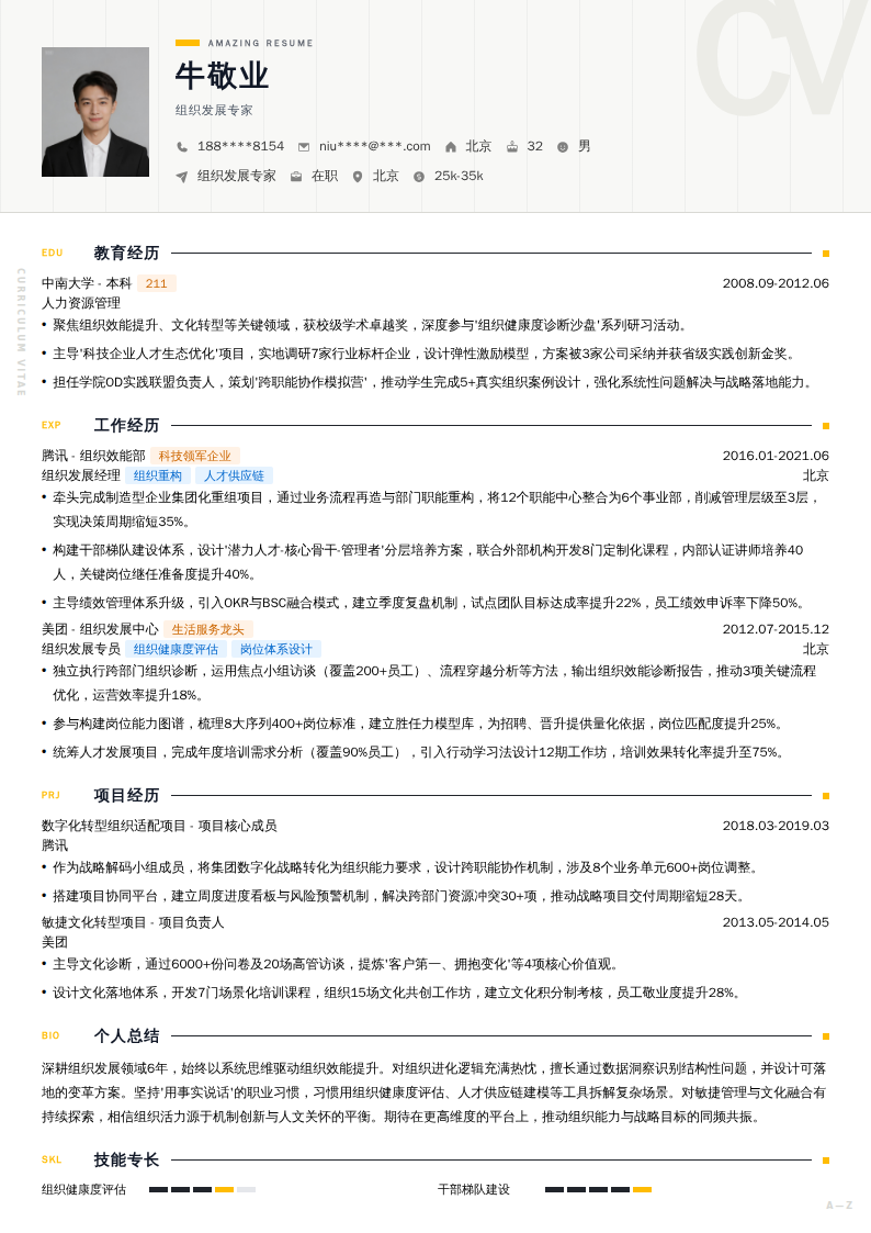 组织发展专家简历模板