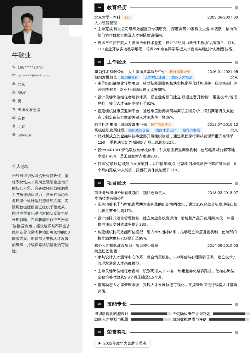 组织发展总监简历模板