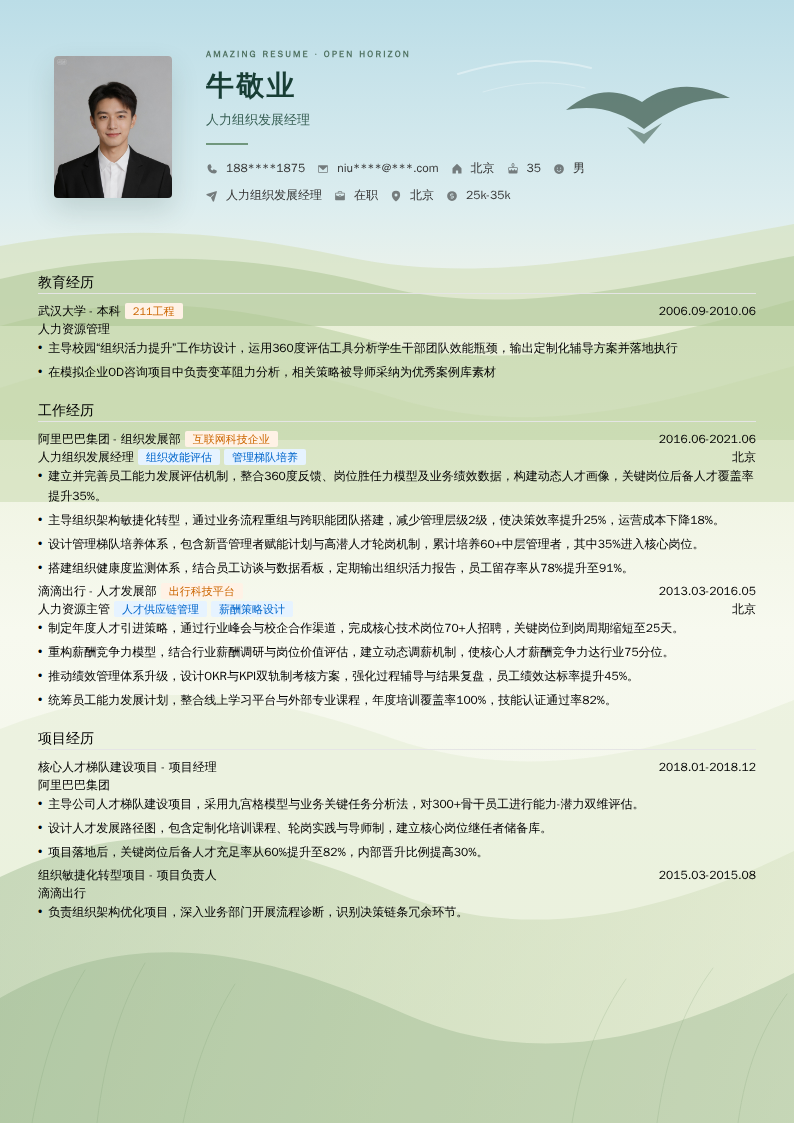 人力组织发展经理简历模板