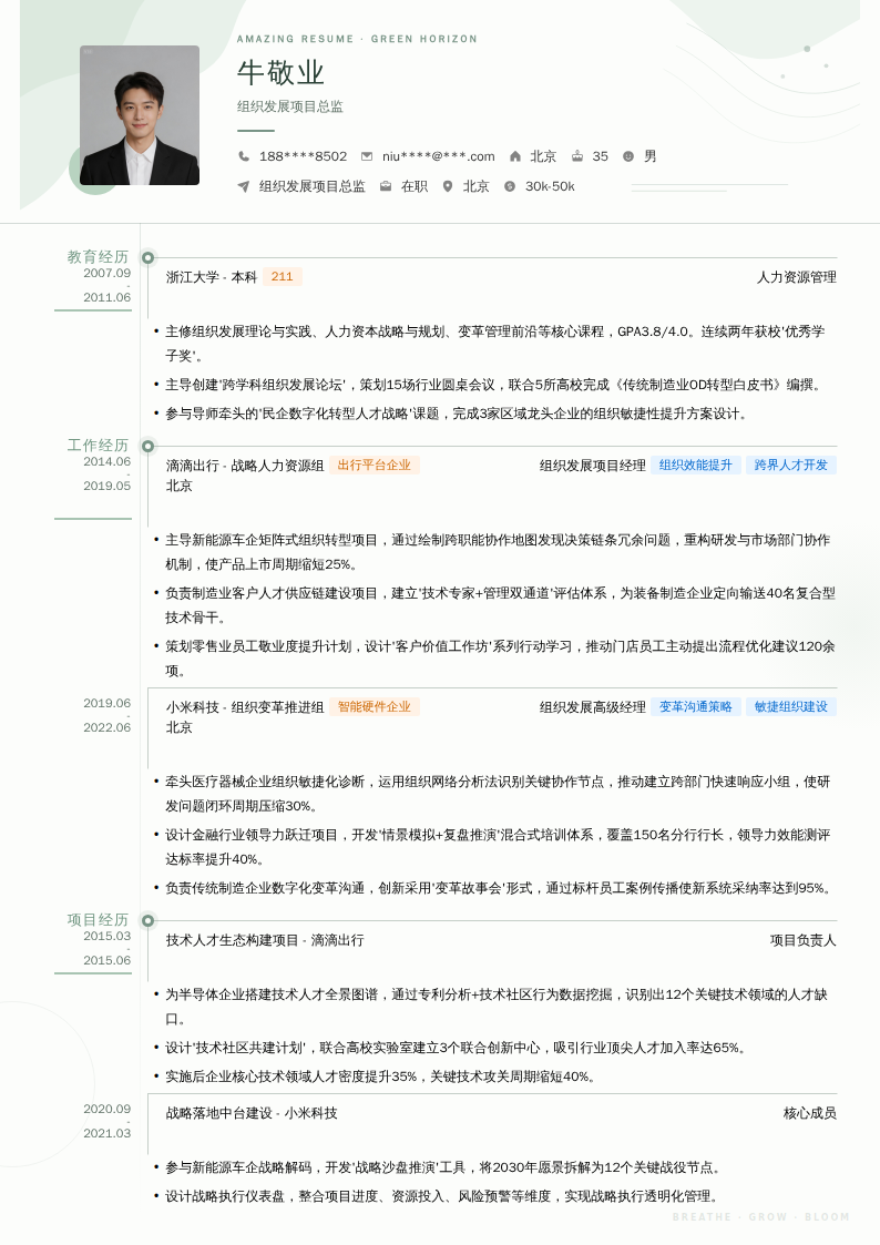 组织发展项目总监简历模板