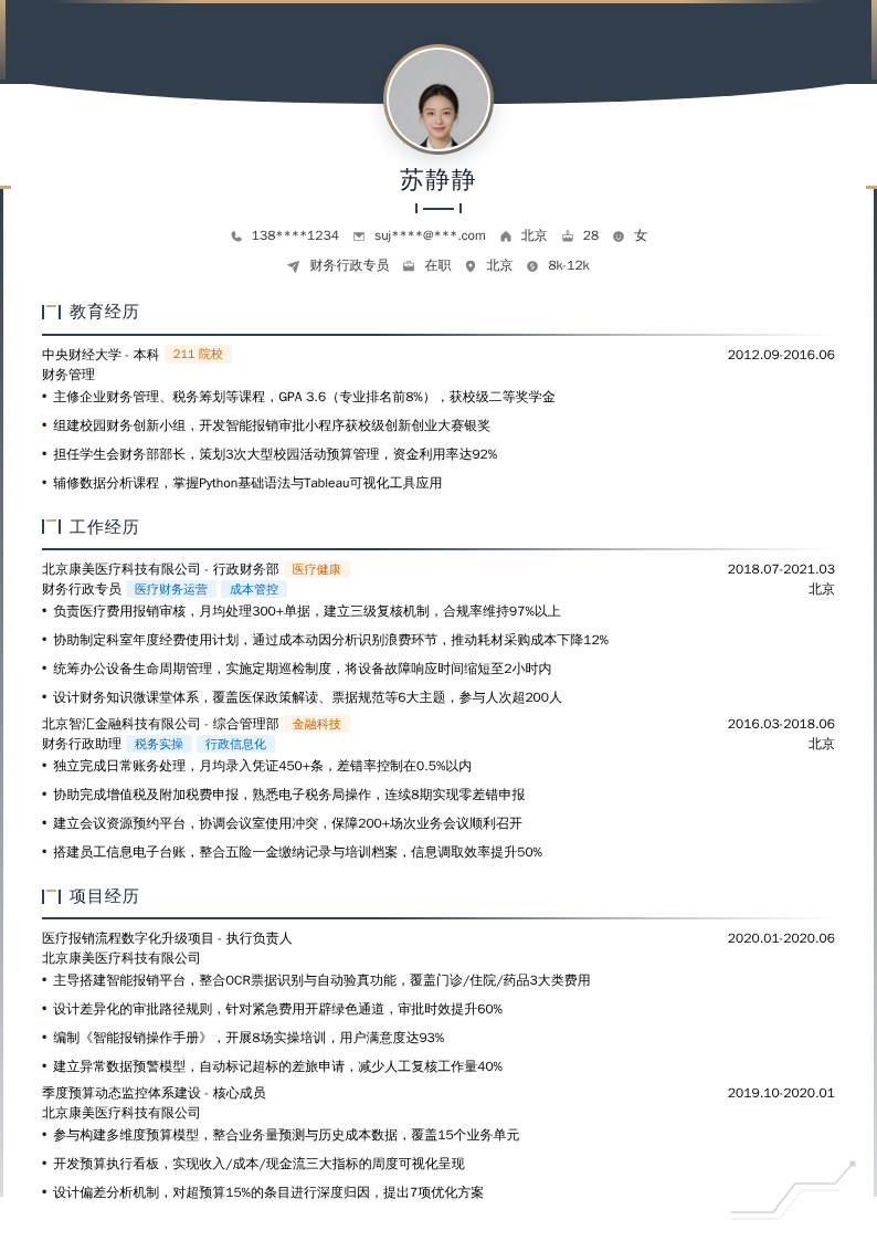 财务行政专员简历模板