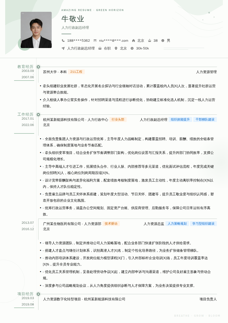 人力行政副总经理简历模板