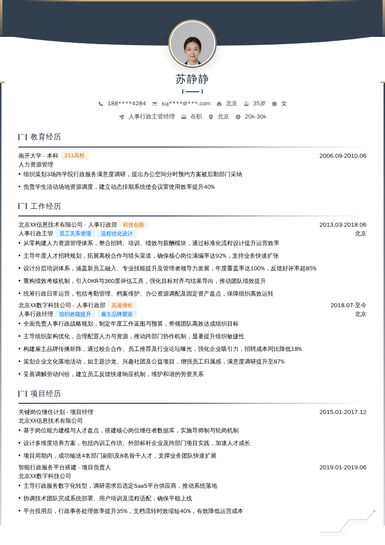 人事行政主管经理简历模板