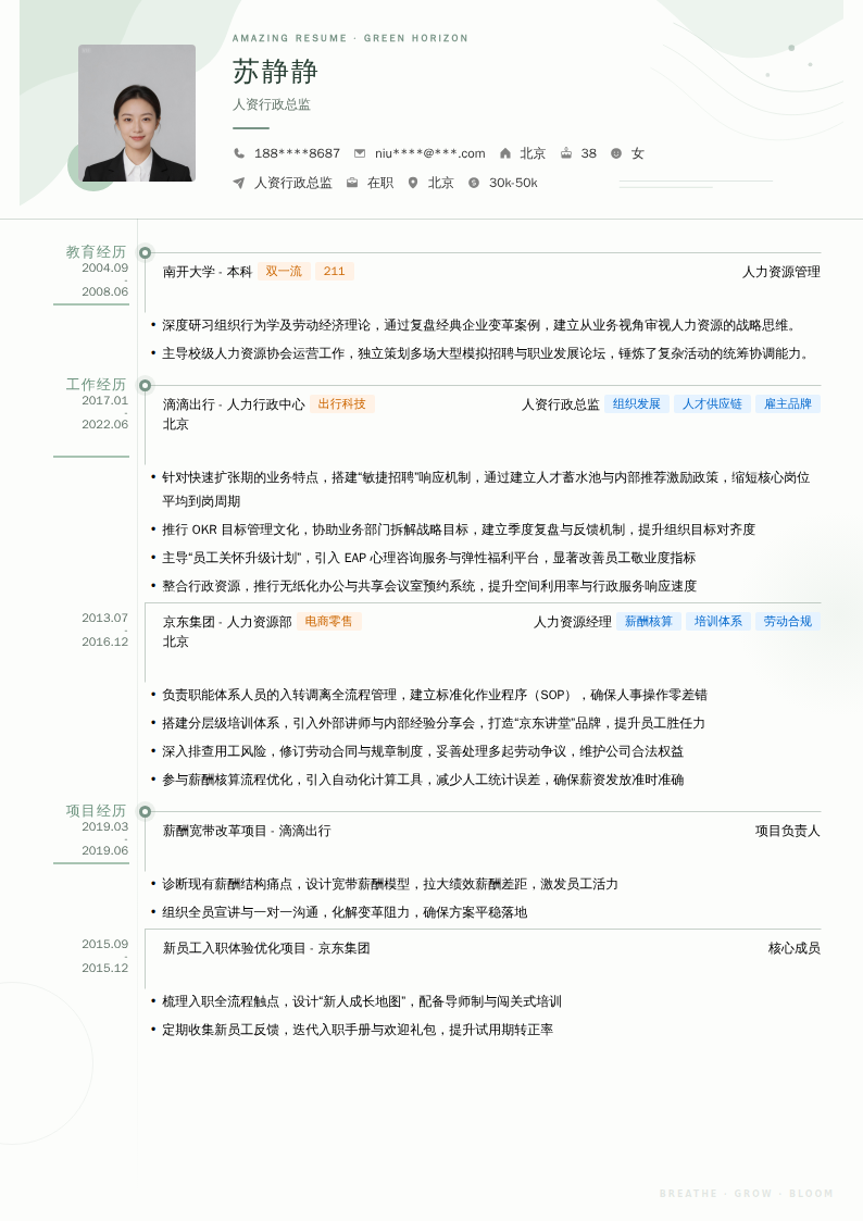 人资行政总监简历模板