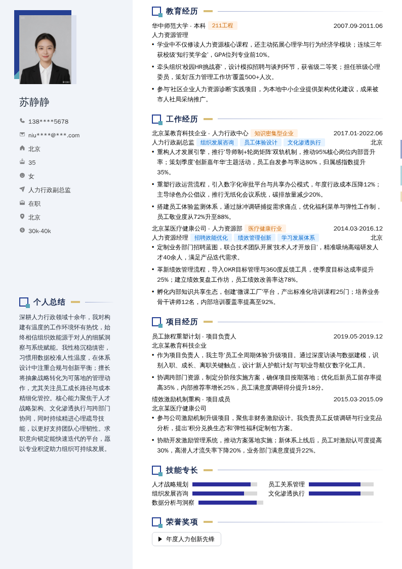 人力行政副总监简历模板