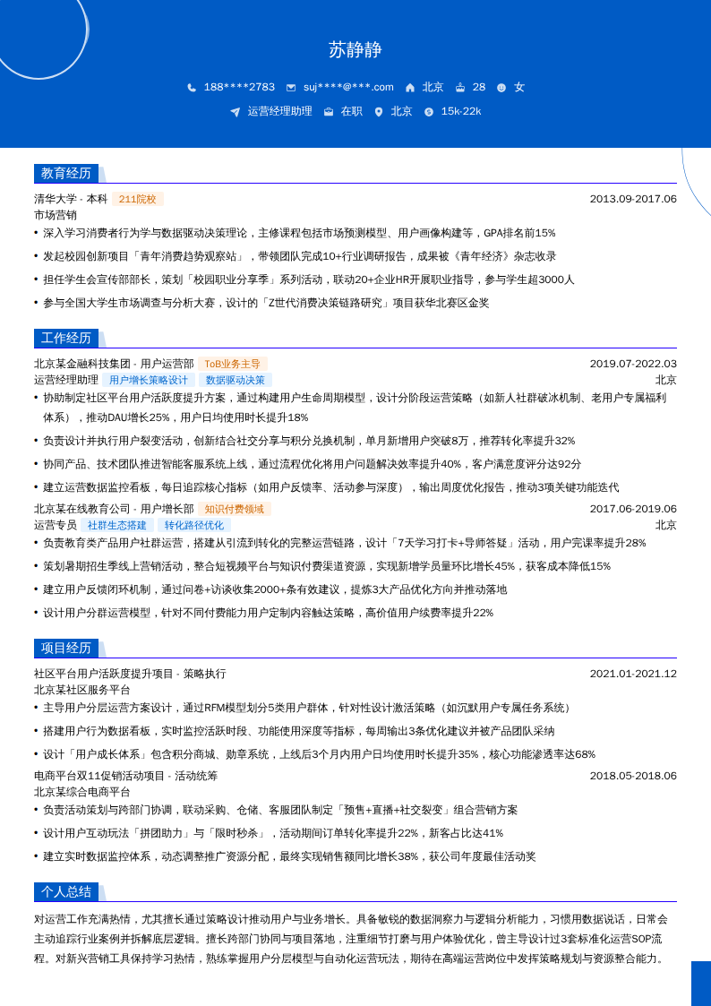 运营经理助理简历模板