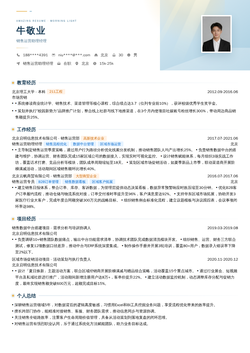 销售运营助理经理简历模板