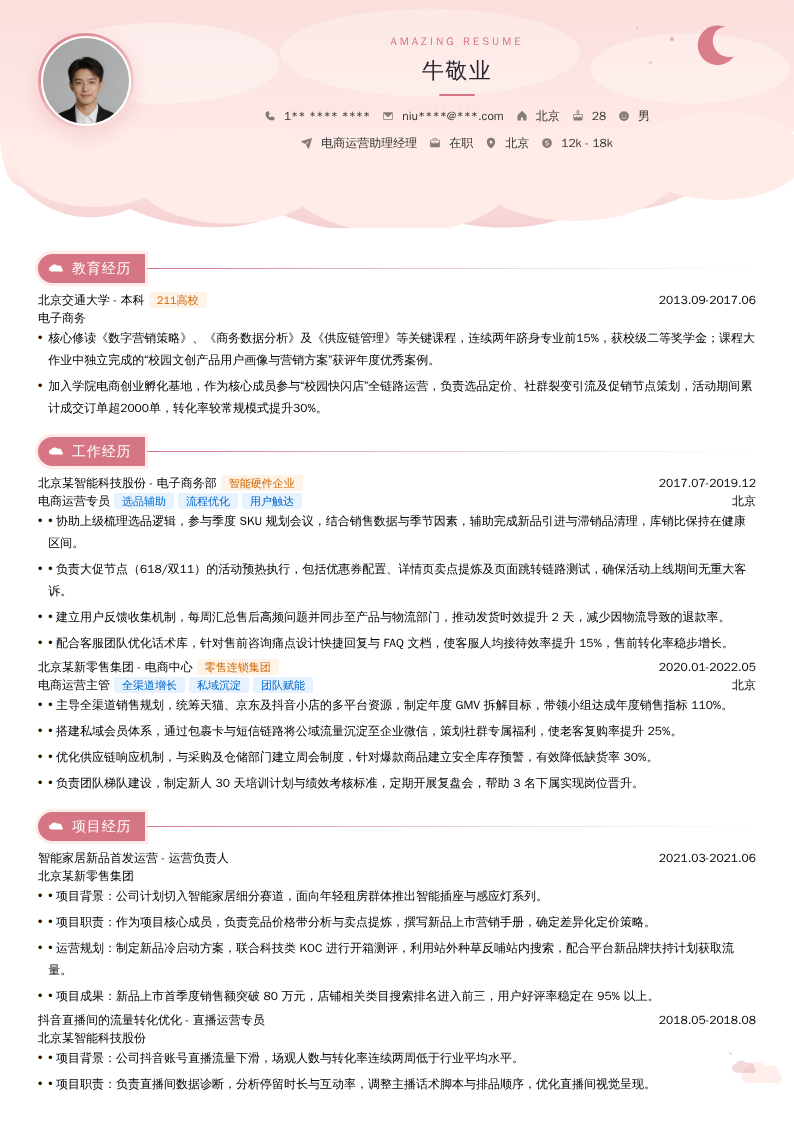电商运营助理经理简历模板