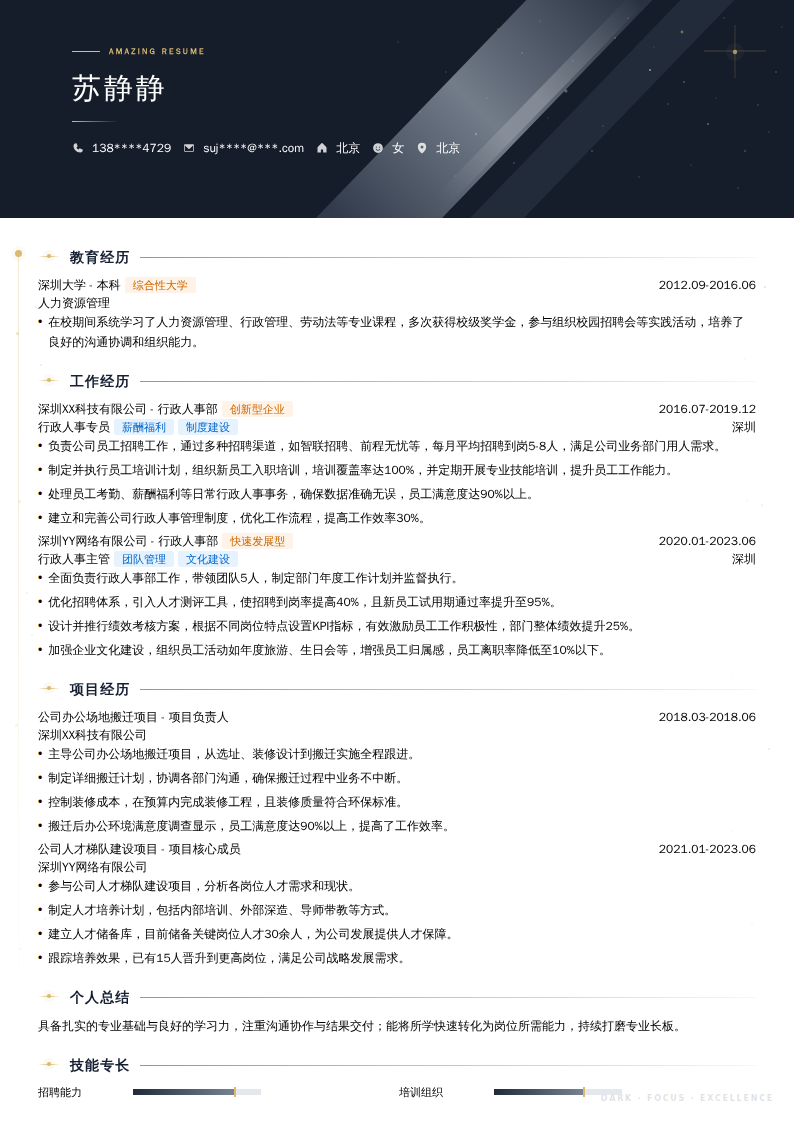 行政人事简历模板