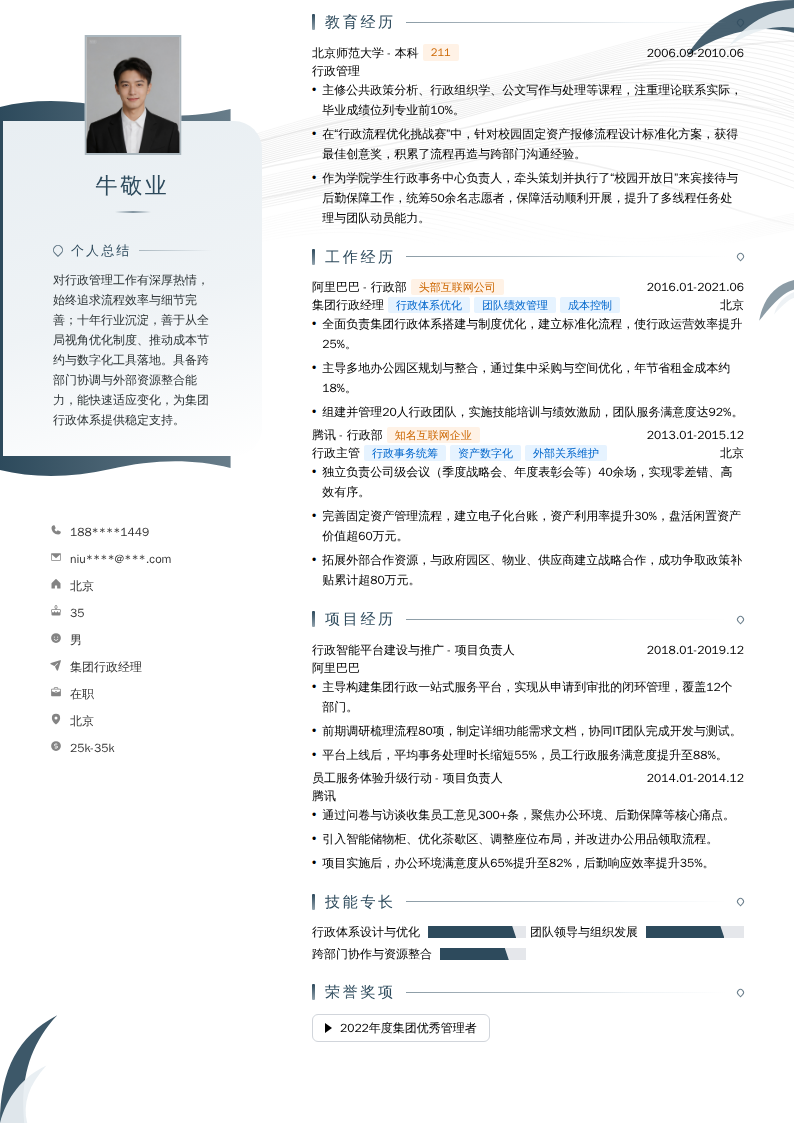 集团行政经理简历模板