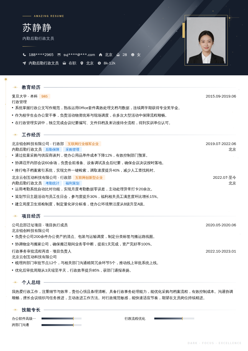 内勤后勤行政文员简历模板