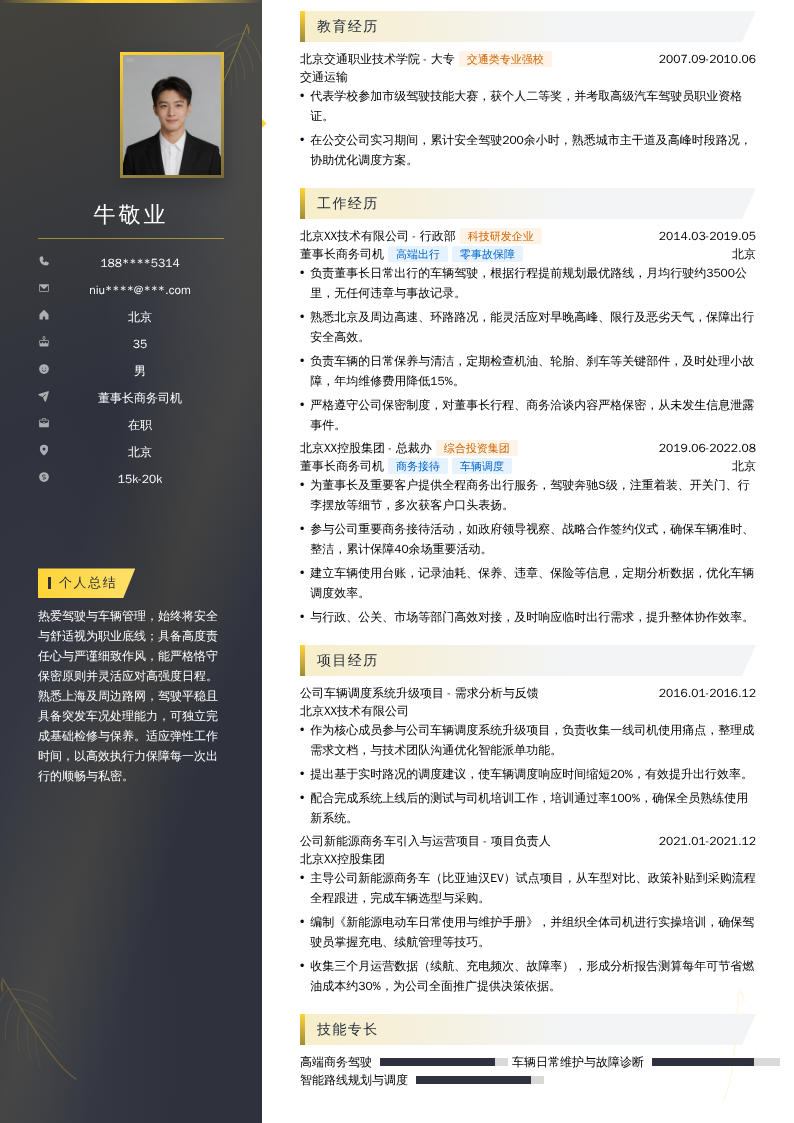 董事长商务司机简历模板