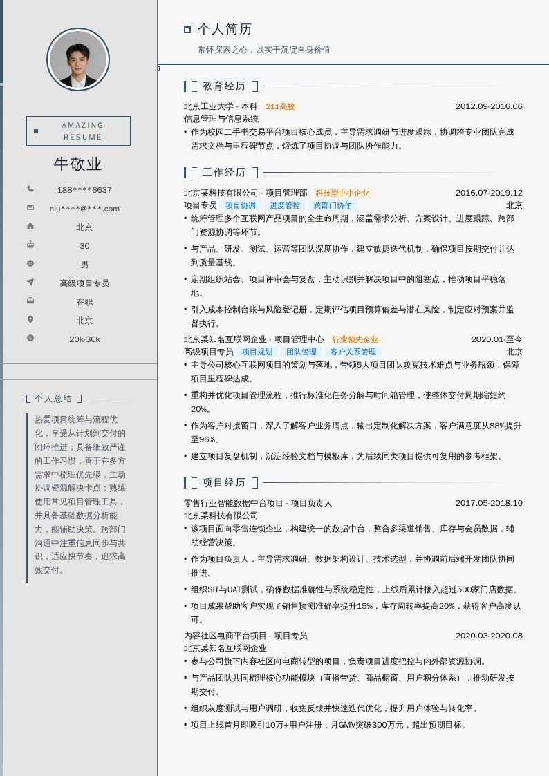 高级项目专员简历模板