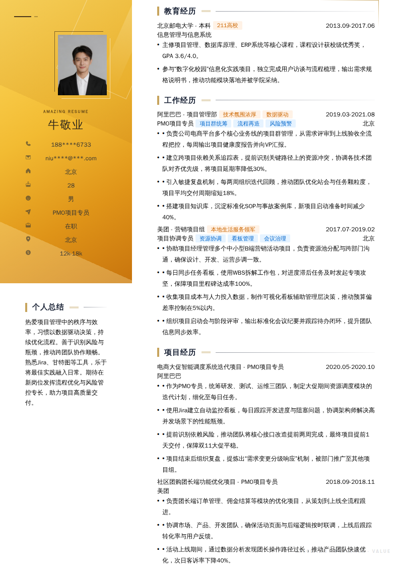 PMO项目专员简历模板