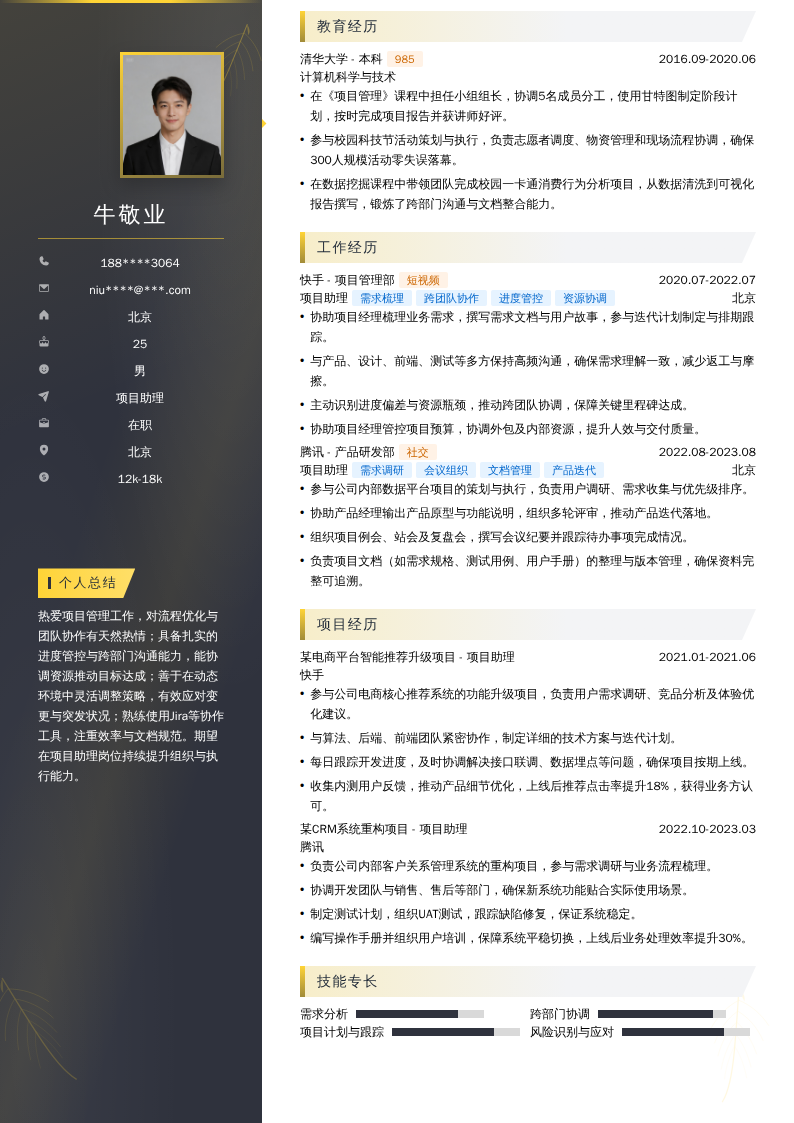 项目助理简历模板