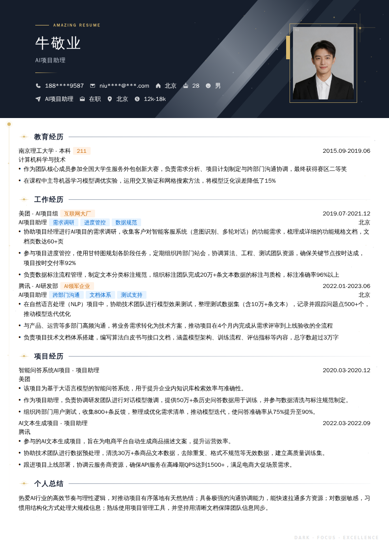 AI项目助理简历模板