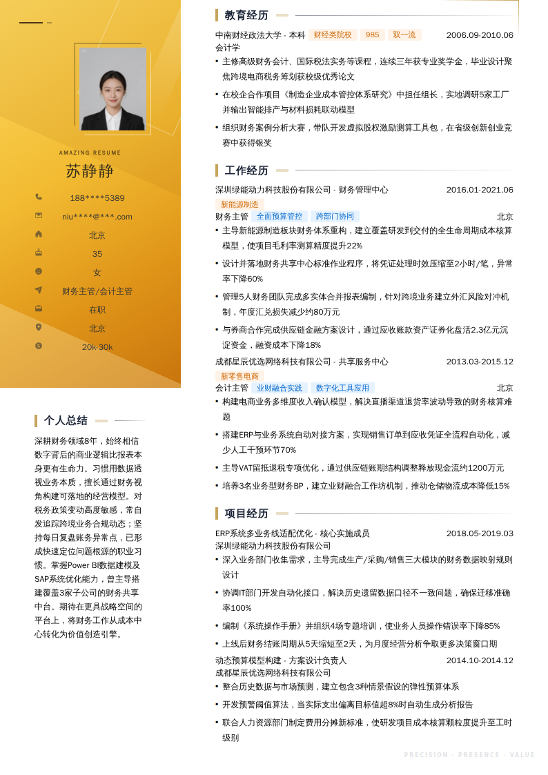 财务主管/会计主管简历模板