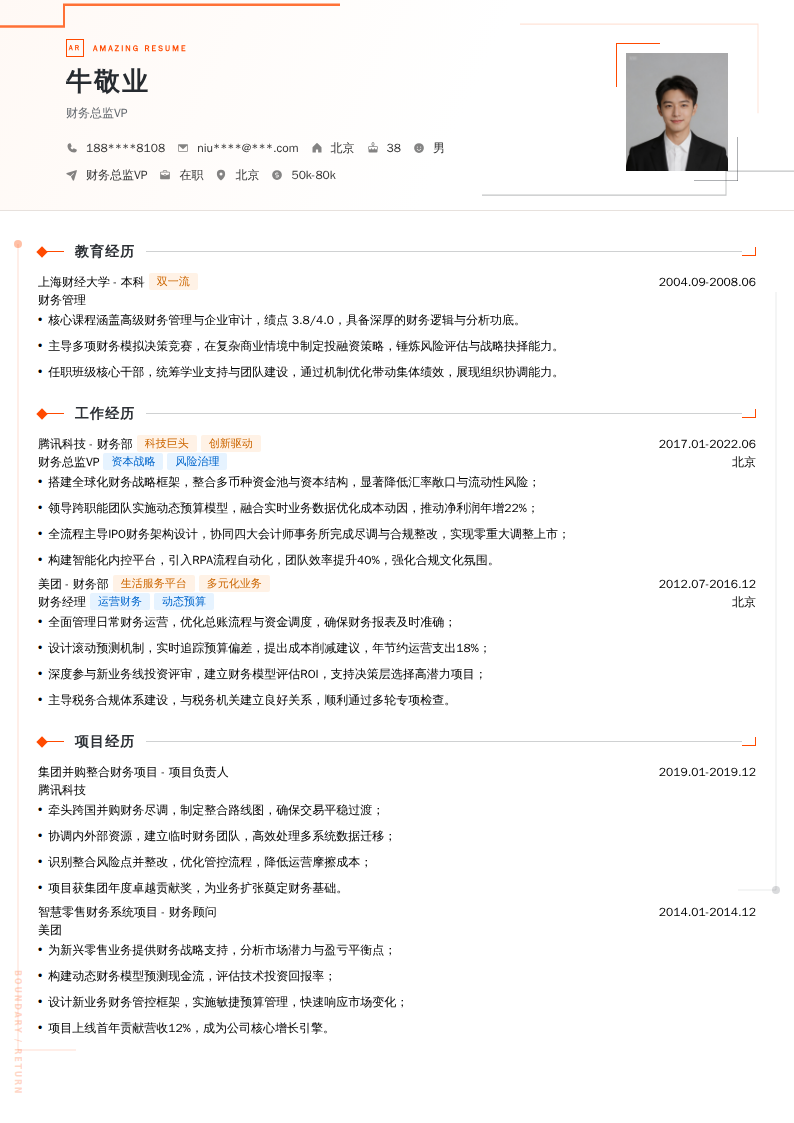 财务总监VP简历模板