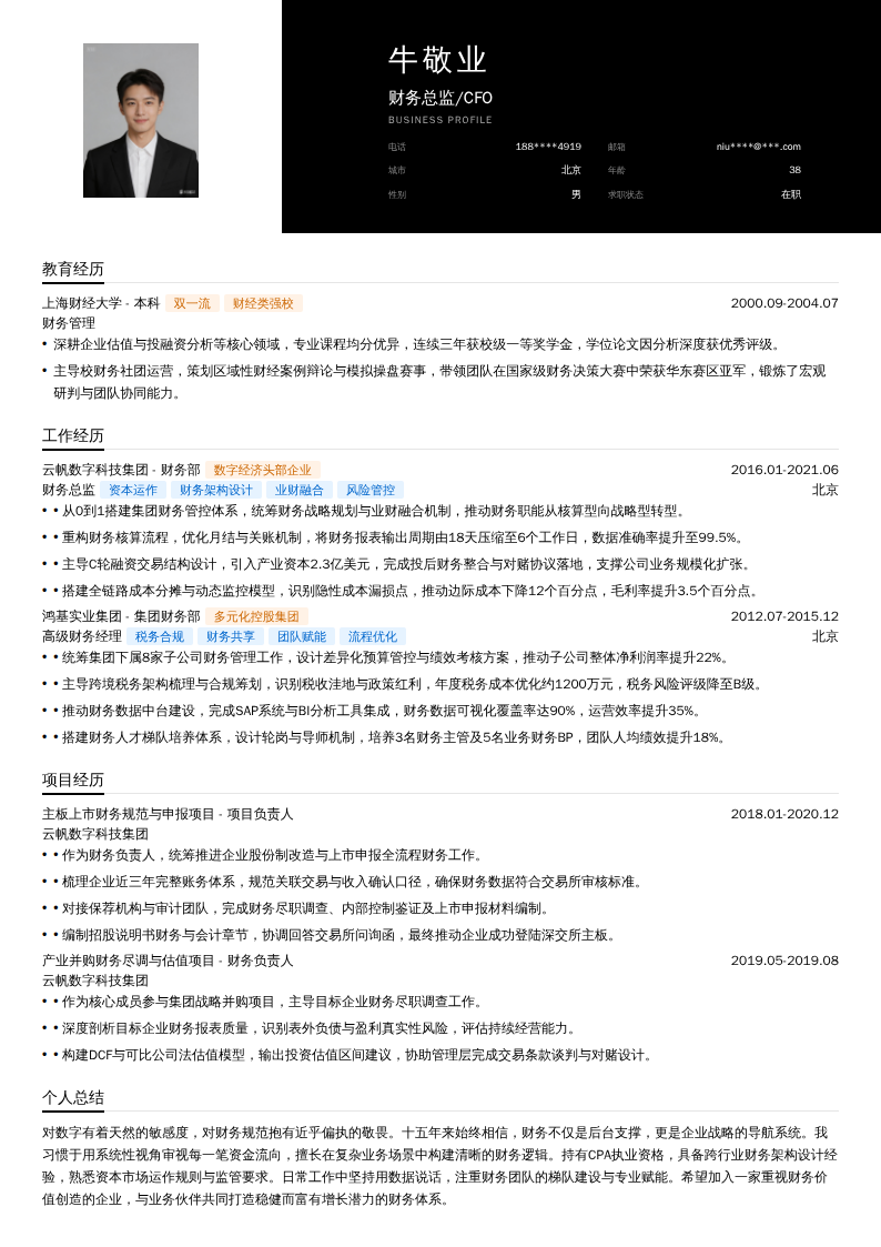 财务总监/CFO简历模板