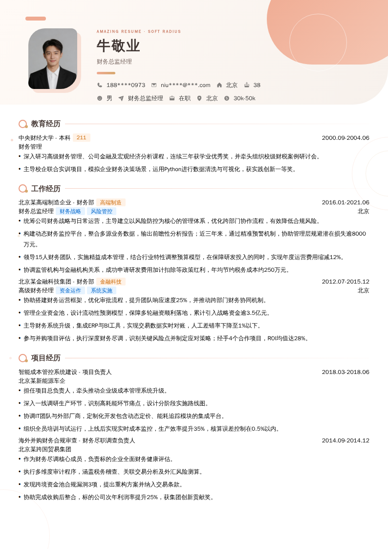 财务总监经理简历模板