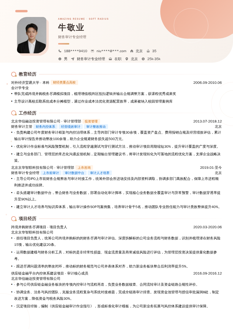 财务审计专业经理简历模板