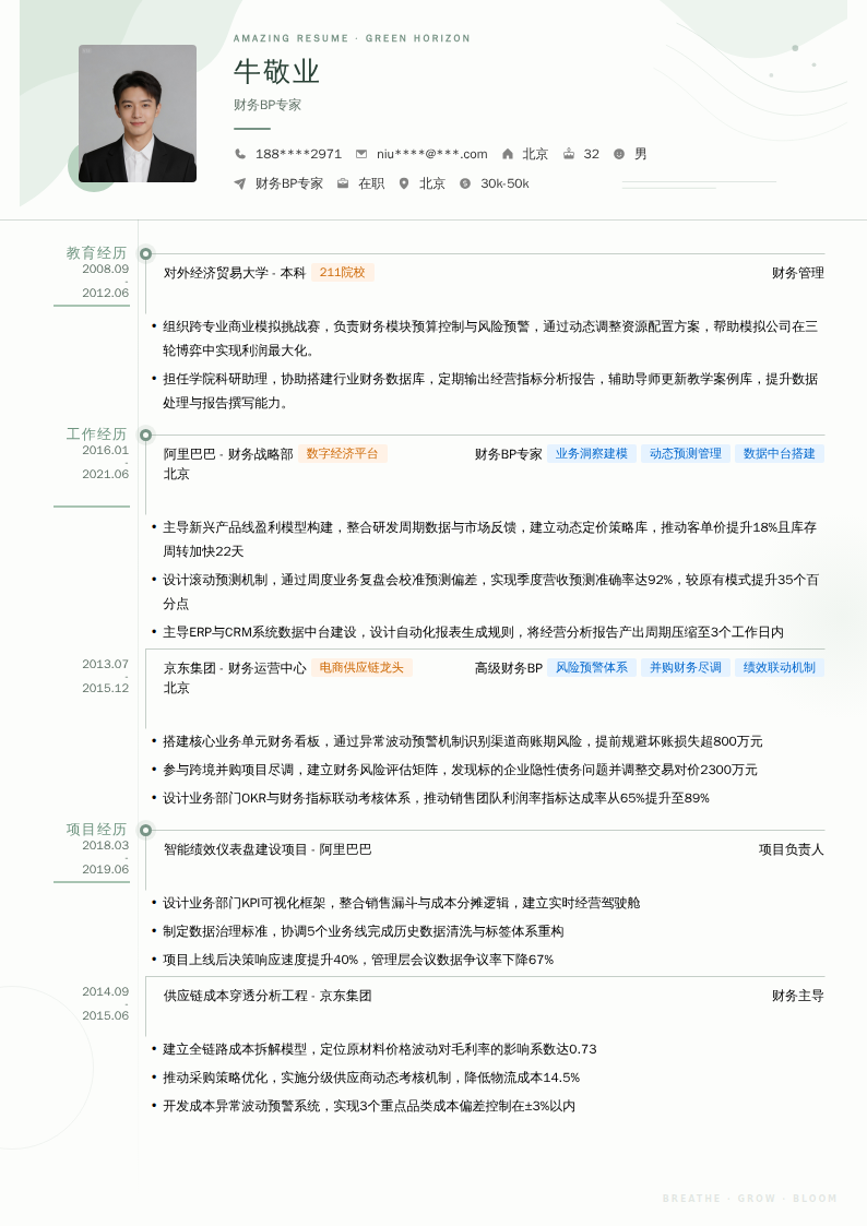财务BP专家简历模板