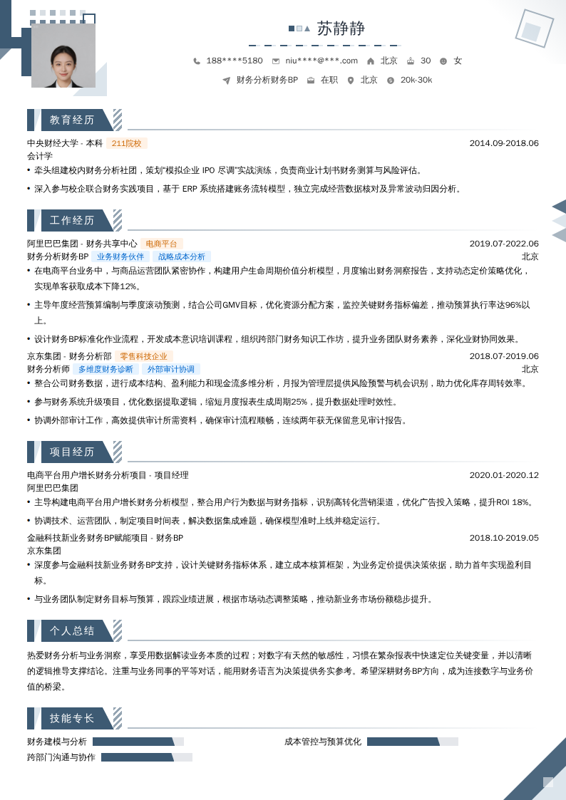 财务分析财务BP简历模板