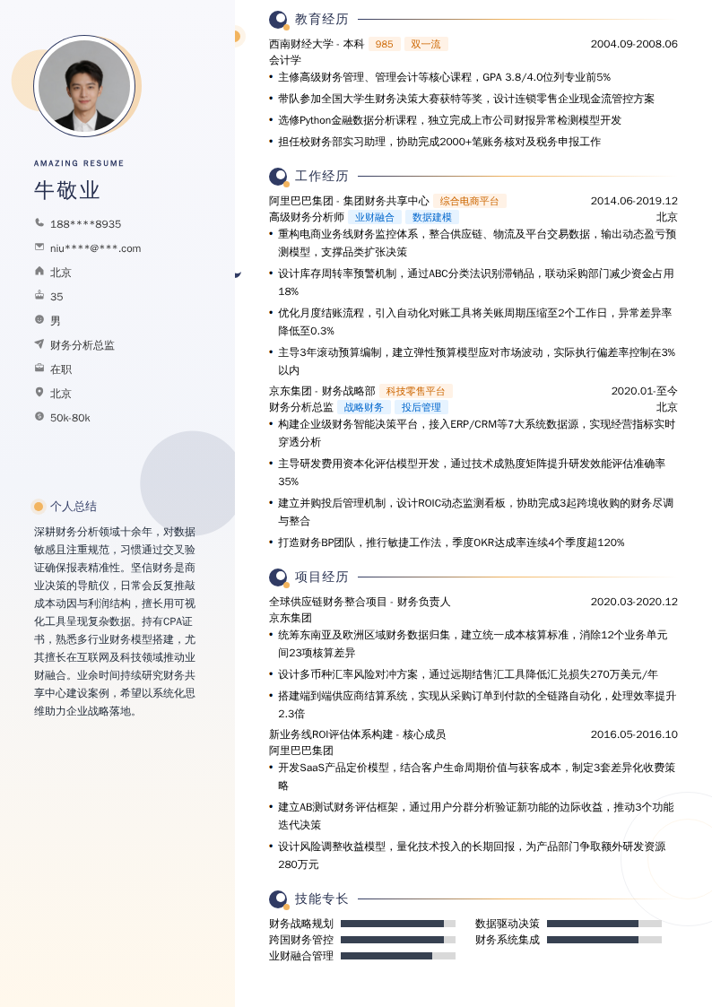财务分析总监简历模板