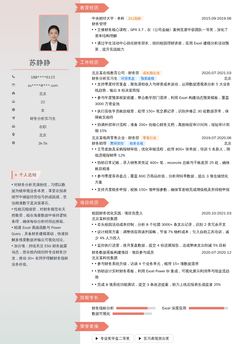 财务分析实习生简历模板