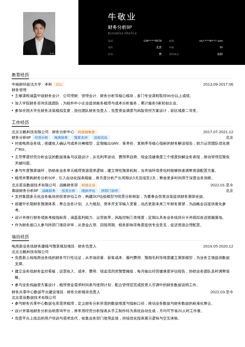 财务分析BP简历模板