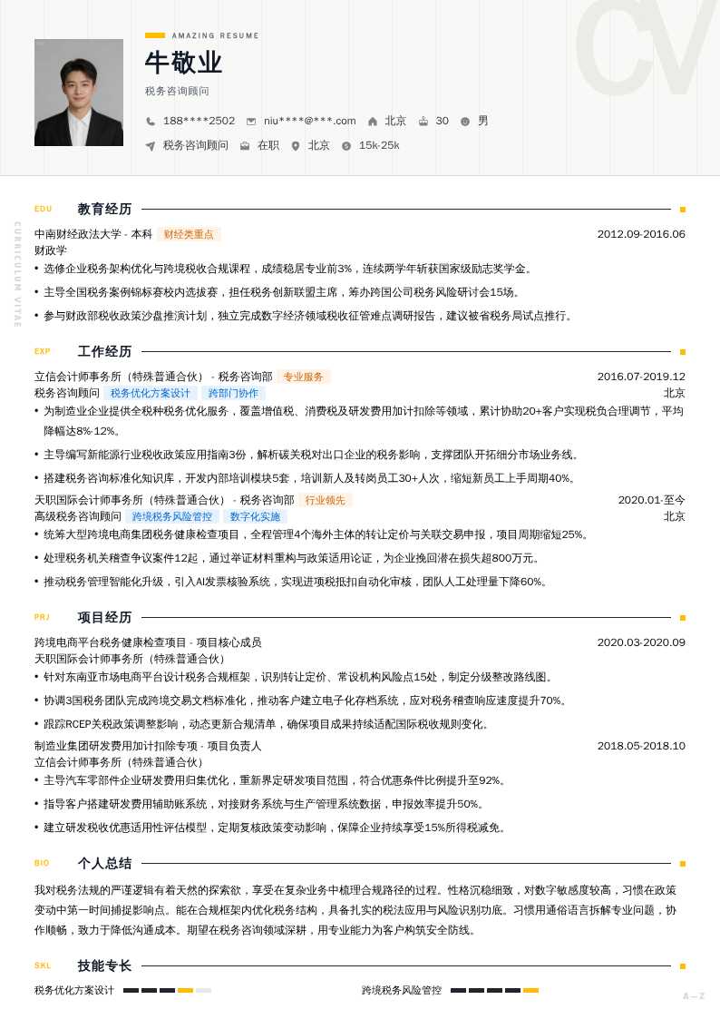 税务咨询顾问简历模板