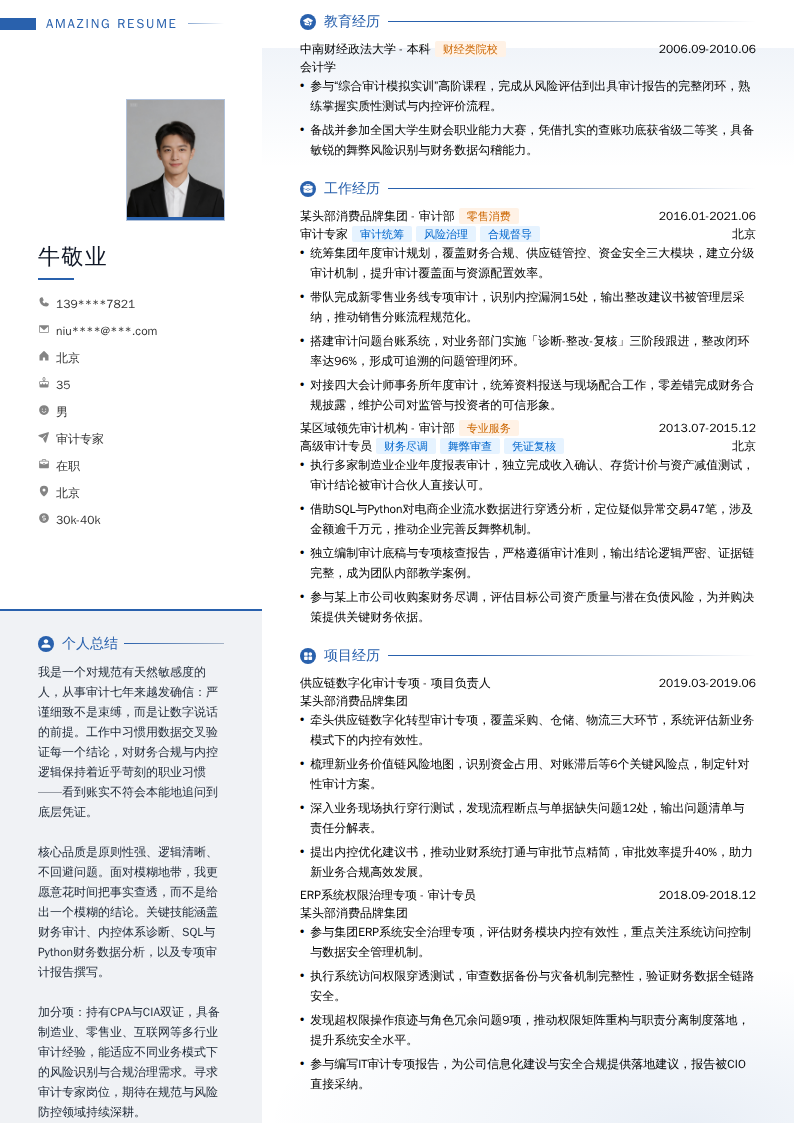 审计专家简历模板