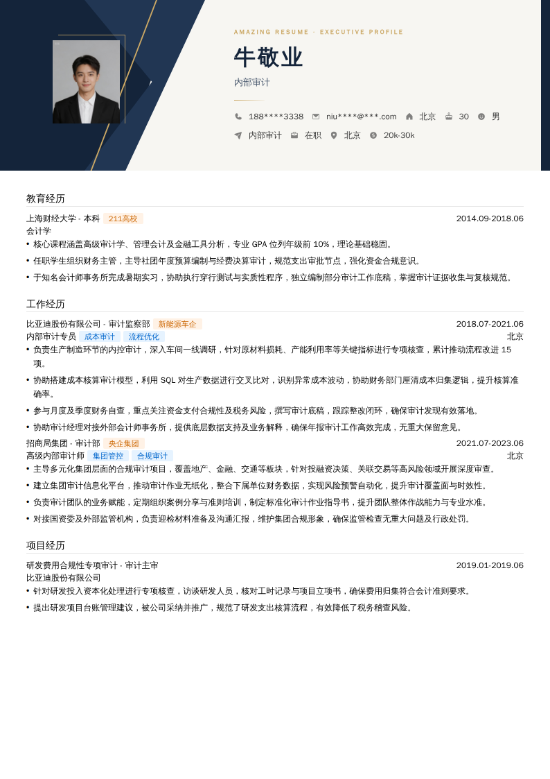 内部审计简历模板
