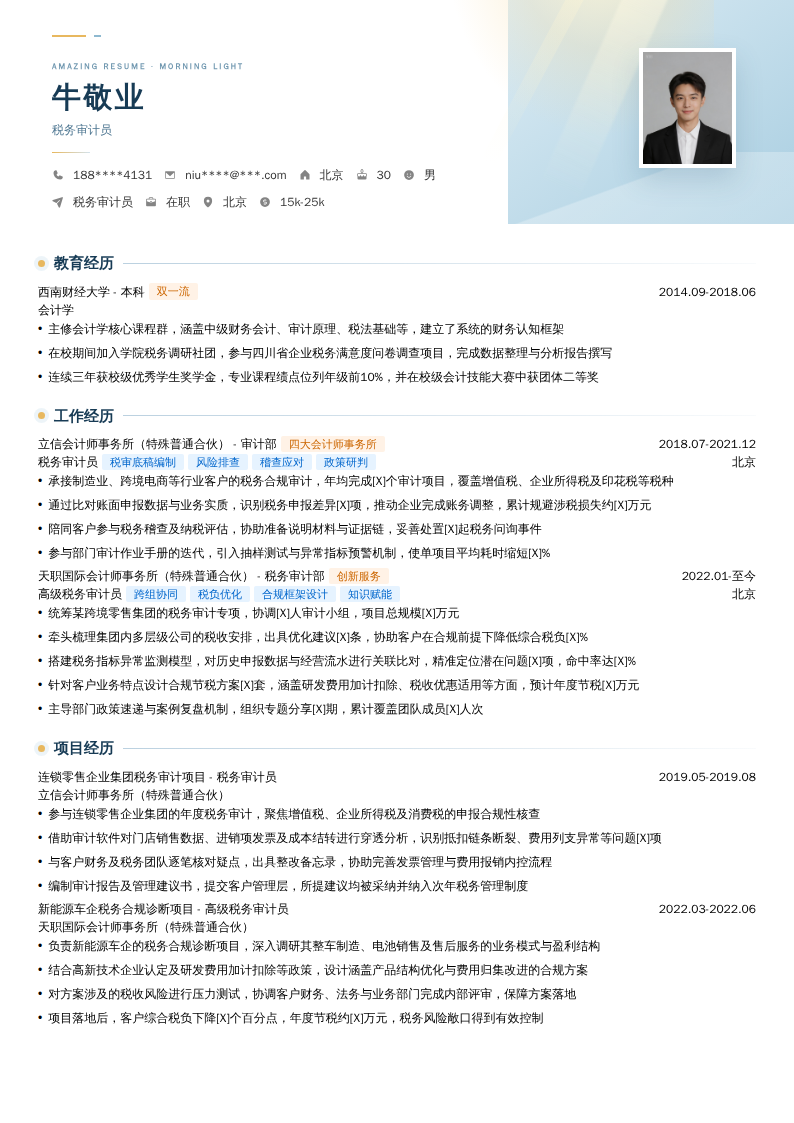 税务审计员简历模板