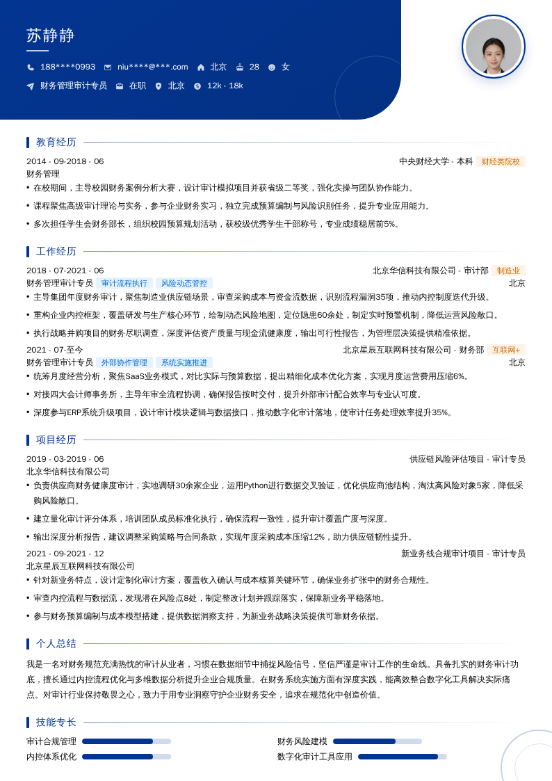 财务管理审计专员简历模板