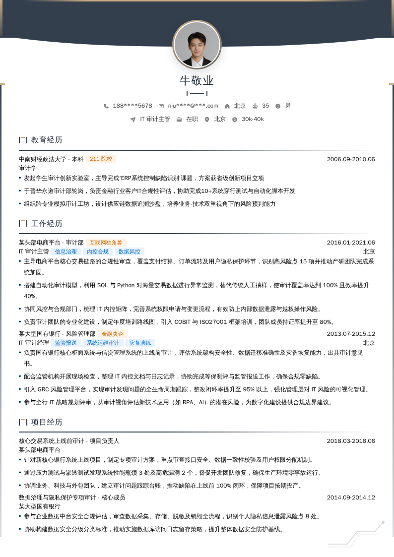 IT审计主管简历模板