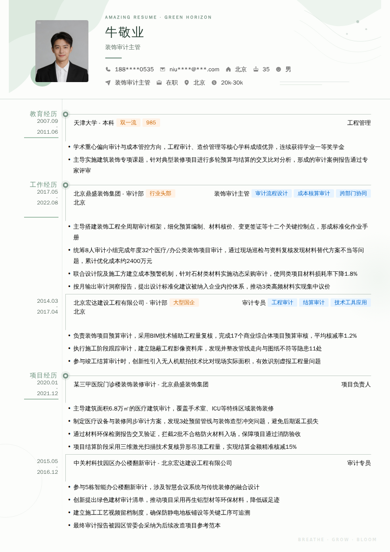 装饰审计主管简历模板